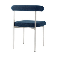 Shany Dining Chair Set of 2, Curved Back Brushed Steel, Blue Polyester - BM339081