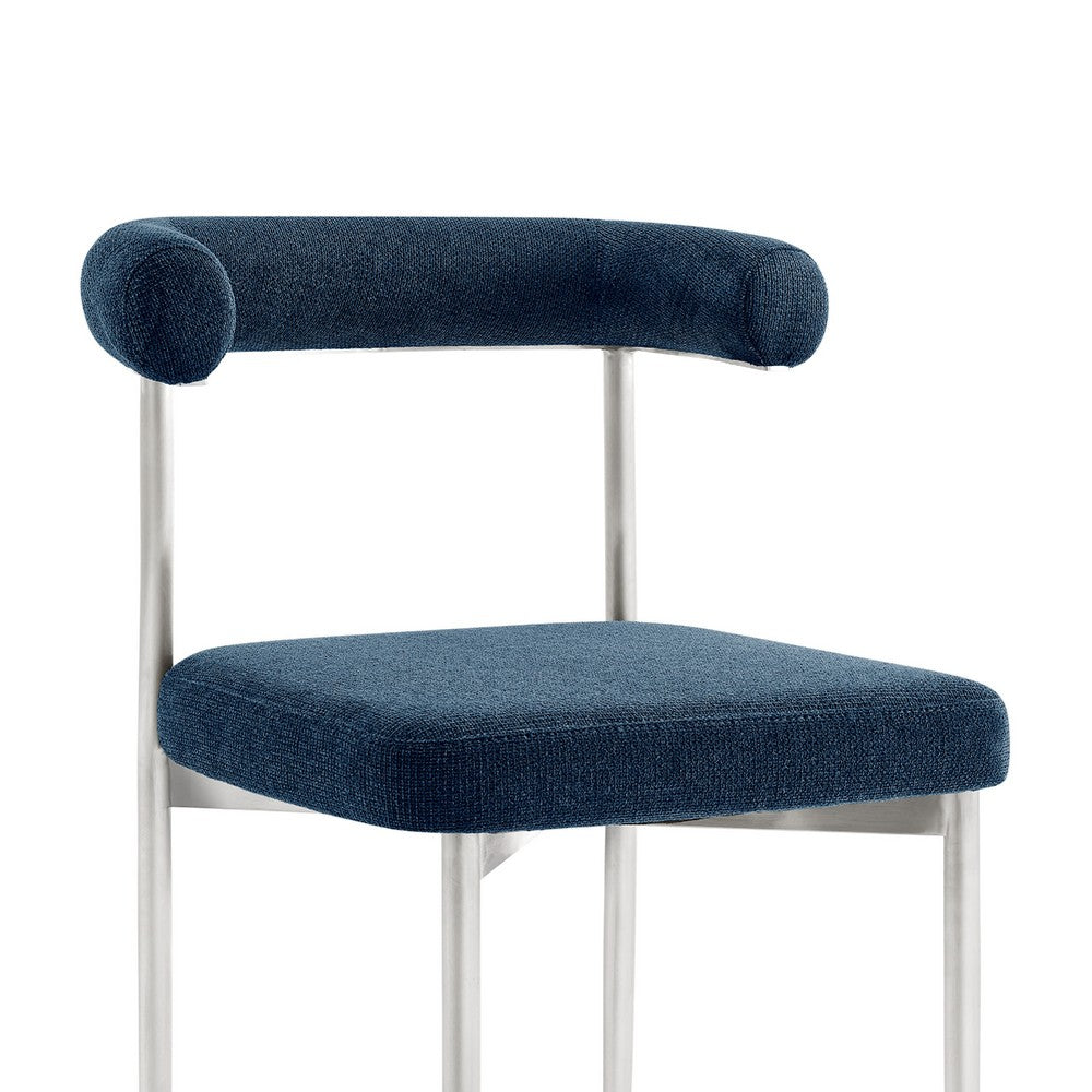 Shany Dining Chair Set of 2, Curved Back Brushed Steel, Blue Polyester - BM339081