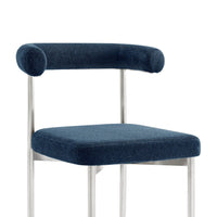 Shany Dining Chair Set of 2, Curved Back Brushed Steel, Blue Polyester - BM339081