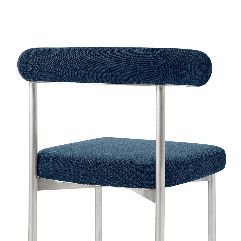 Shany Dining Chair Set of 2, Curved Back Brushed Steel, Blue Polyester - BM339081