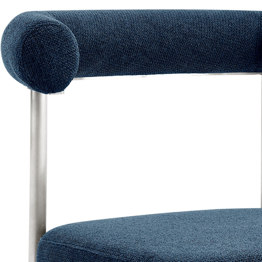 Shany Dining Chair Set of 2, Curved Back Brushed Steel, Blue Polyester - BM339081