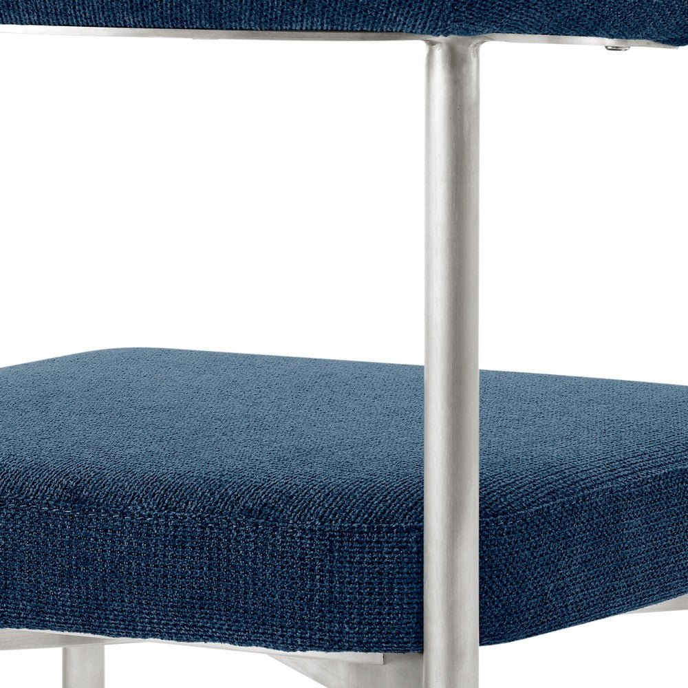 Shany Dining Chair Set of 2, Curved Back Brushed Steel, Blue Polyester - BM339081