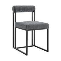 Tasie Dining Chair Set of 2, Black Iron Gray Channel Tufted Polyester  - BM339082
