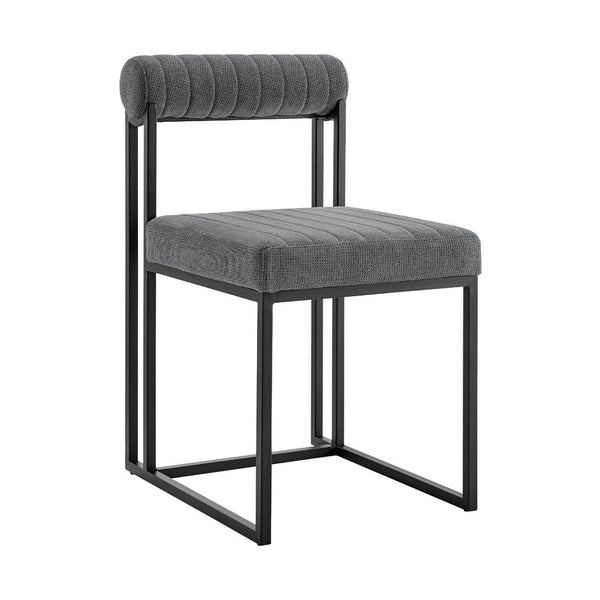 Tasie Dining Chair Set of 2, Black Iron Gray Channel Tufted Polyester  - BM339082