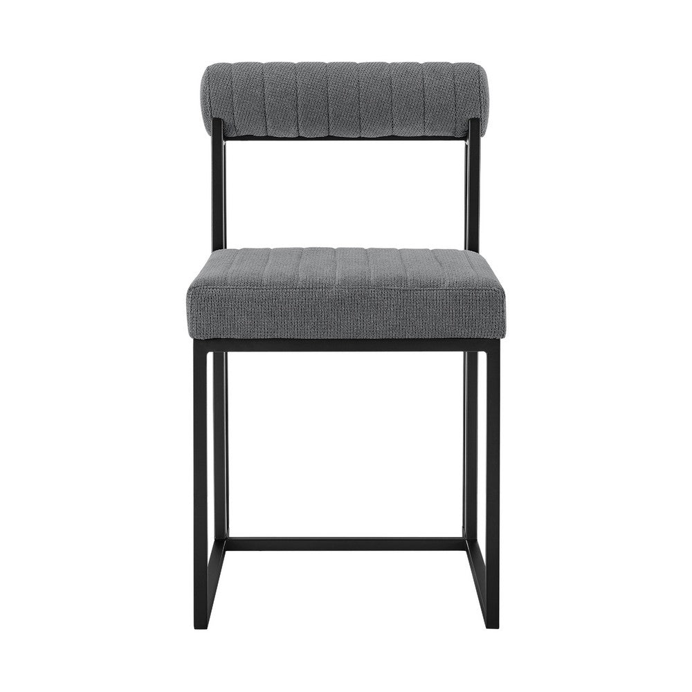 Tasie Dining Chair Set of 2, Black Iron Gray Channel Tufted Polyester  - BM339082
