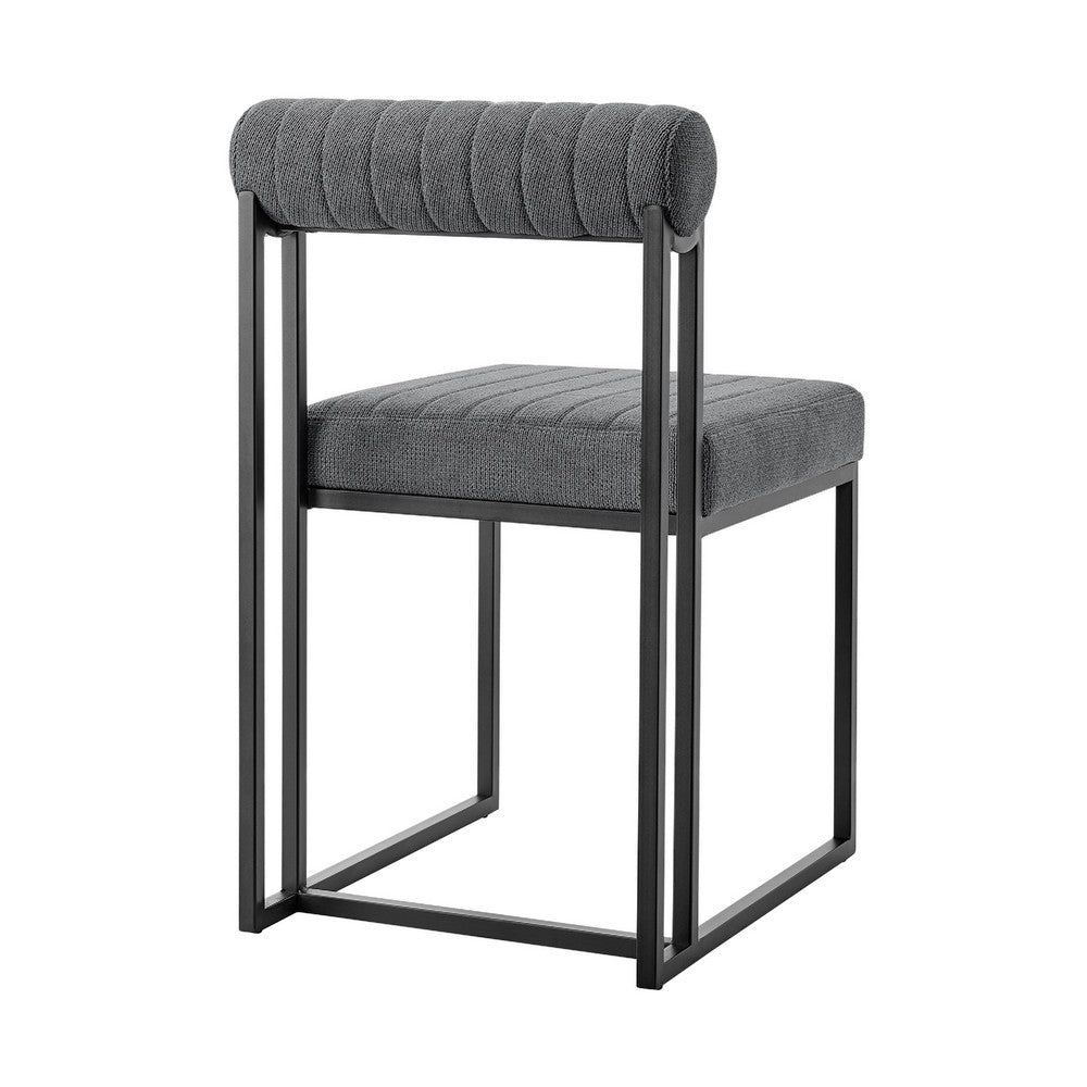 Tasie Dining Chair Set of 2, Black Iron Gray Channel Tufted Polyester  - BM339082