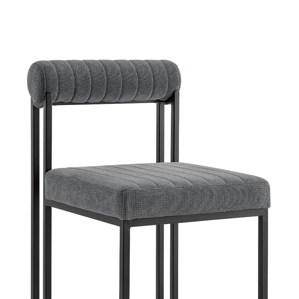 Tasie Dining Chair Set of 2, Black Iron Gray Channel Tufted Polyester  - BM339082