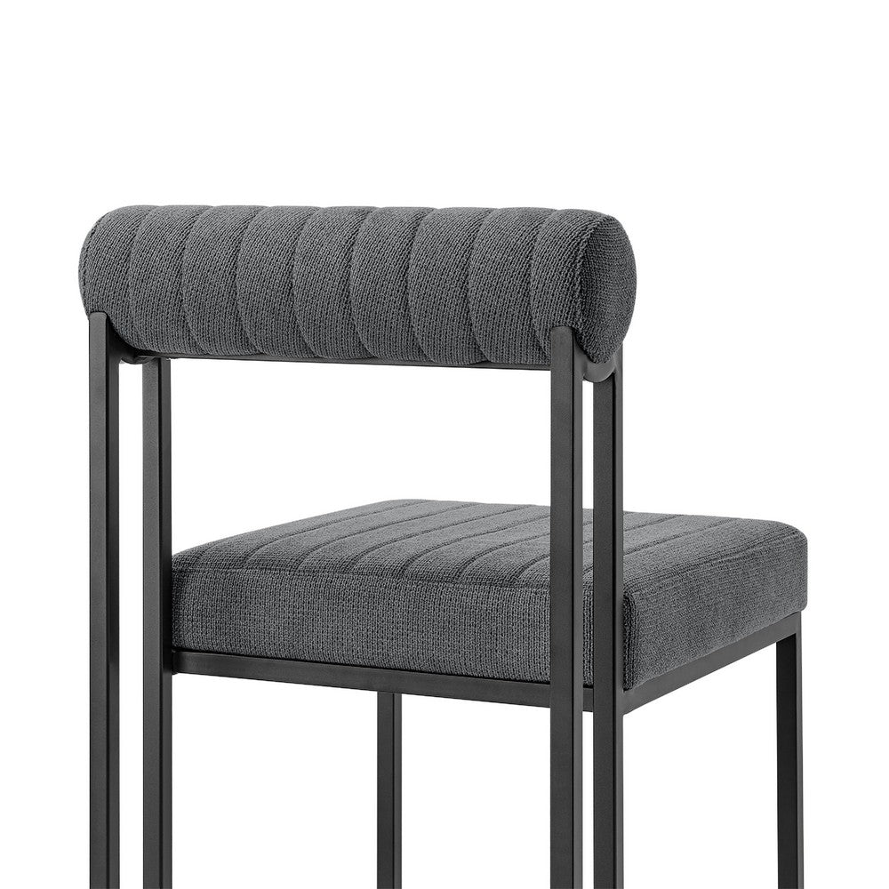 Tasie Dining Chair Set of 2, Black Iron Gray Channel Tufted Polyester  - BM339082