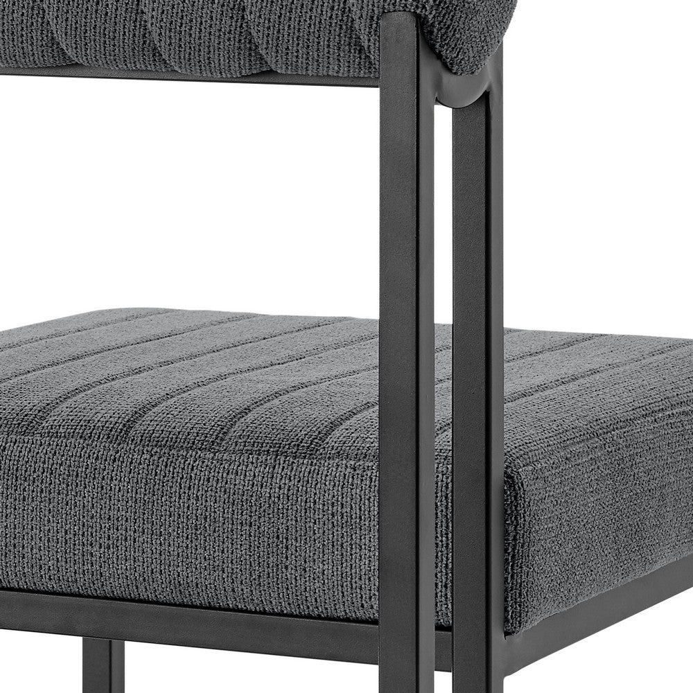 Tasie Dining Chair Set of 2, Black Iron Gray Channel Tufted Polyester  - BM339082