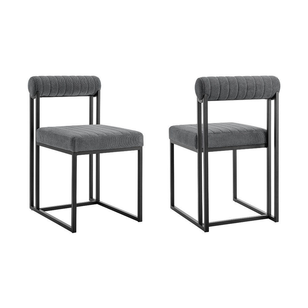 Tasie Dining Chair Set of 2, Black Iron Gray Channel Tufted Polyester  - BM339082