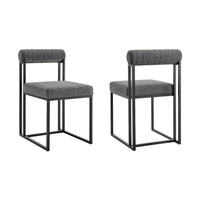 Tasie Dining Chair Set of 2, Black Iron Gray Channel Tufted Polyester  - BM339082