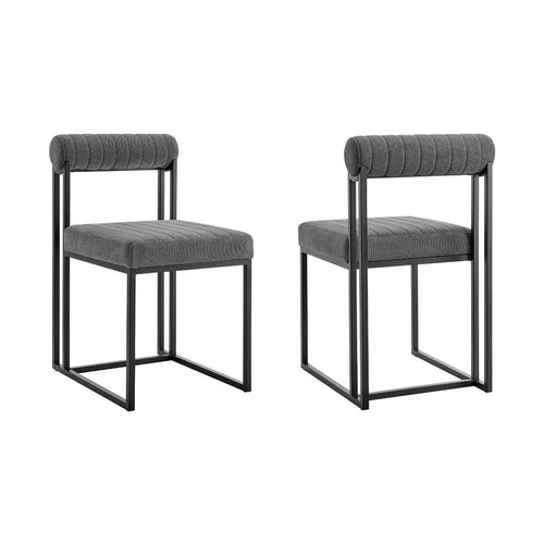 Tasie Dining Chair Set of 2, Black Iron Gray Channel Tufted Polyester  - BM339082