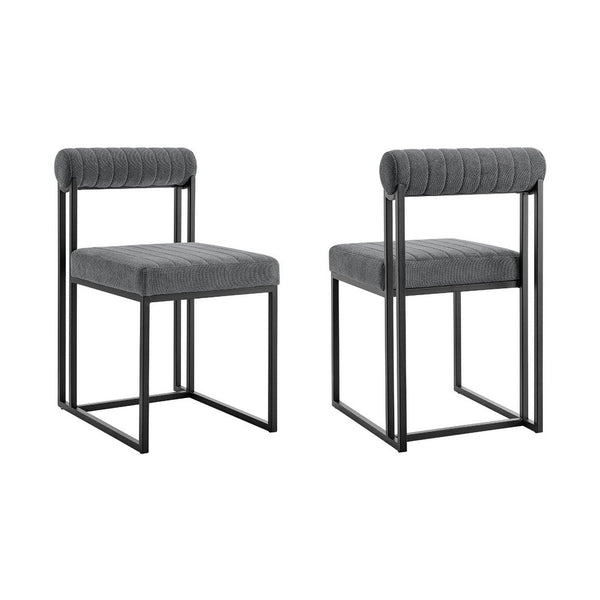 Tasie Dining Chair Set of 2, Black Iron Gray Channel Tufted Polyester  - BM339082