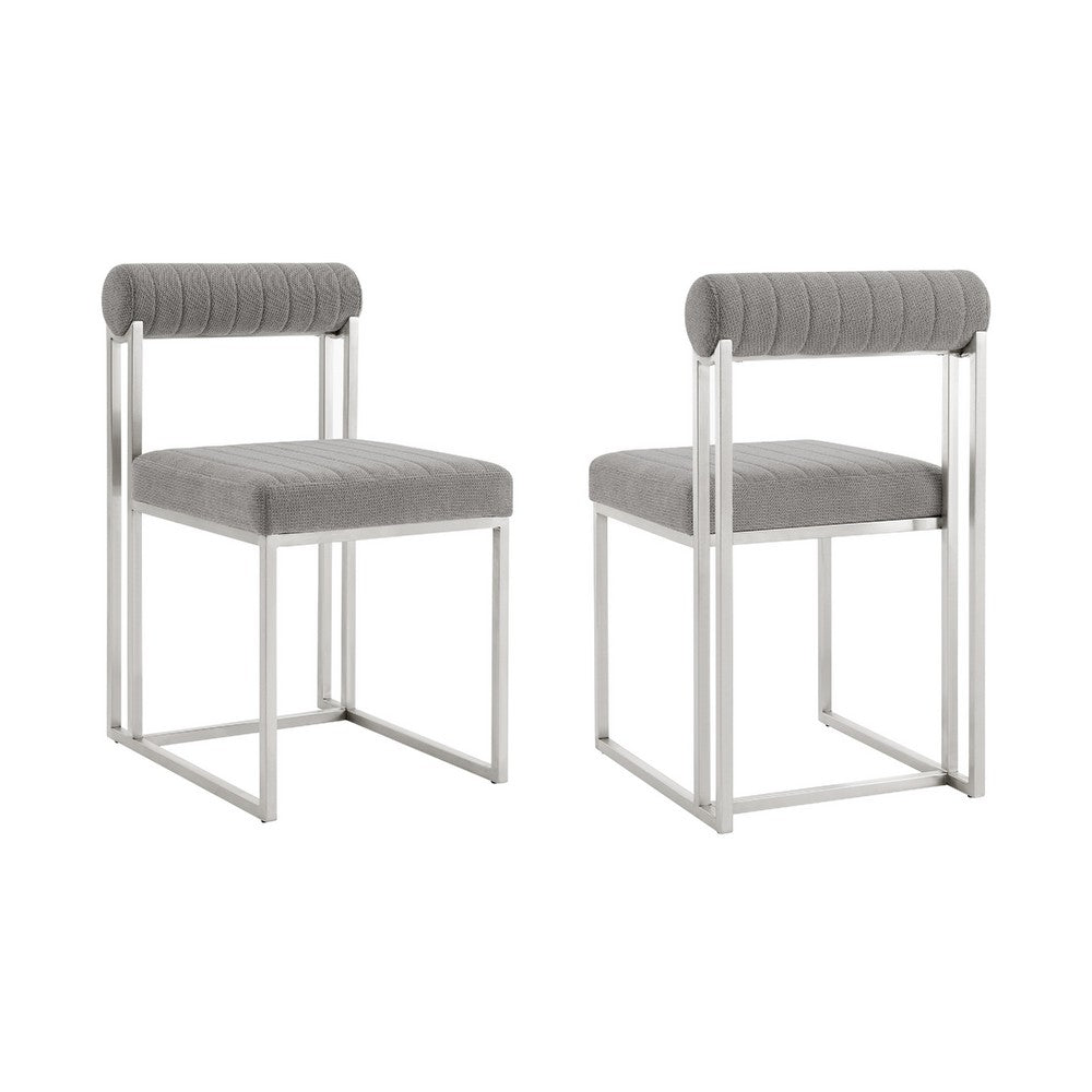 Tasie Dining Chair Set of 2, Stainless Steel, Gray Tufted Polyester  - BM339083