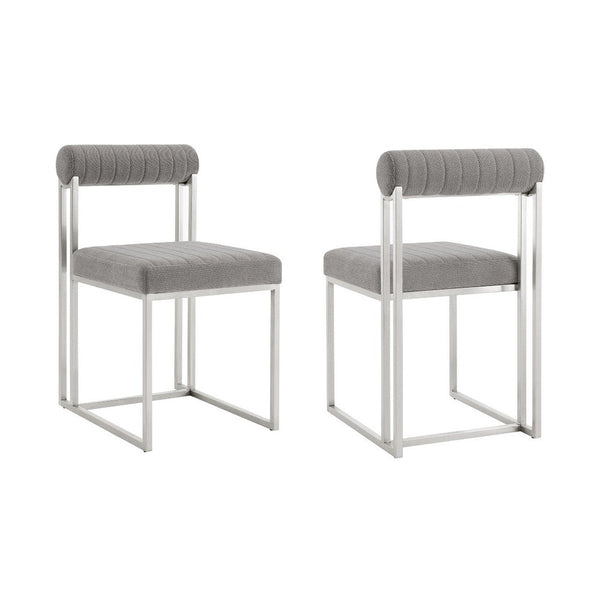 Tasie Dining Chair Set of 2, Stainless Steel, Gray Tufted Polyester  - BM339083