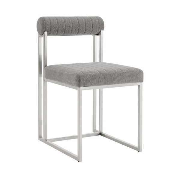 Tasie Dining Chair Set of 2, Stainless Steel, Gray Tufted Polyester  - BM339083