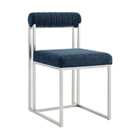 Tasie Dining Chair Set of 2, Stainless Steel, Blue Tufted Polyester - BM339084