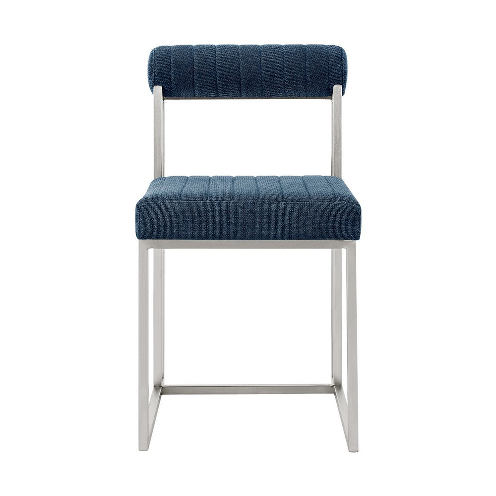 Tasie Dining Chair Set of 2, Stainless Steel, Blue Tufted Polyester - BM339084