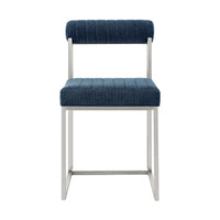 Tasie Dining Chair Set of 2, Stainless Steel, Blue Tufted Polyester - BM339084