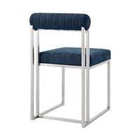 Tasie Dining Chair Set of 2, Stainless Steel, Blue Tufted Polyester - BM339084