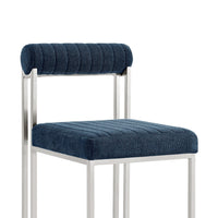 Tasie Dining Chair Set of 2, Stainless Steel, Blue Tufted Polyester - BM339084