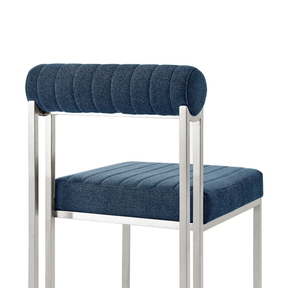 Tasie Dining Chair Set of 2, Stainless Steel, Blue Tufted Polyester - BM339084