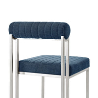 Tasie Dining Chair Set of 2, Stainless Steel, Blue Tufted Polyester - BM339084