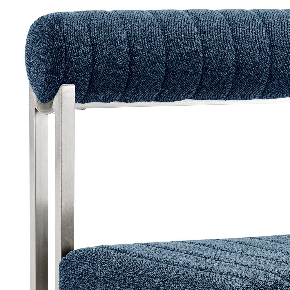 Tasie Dining Chair Set of 2, Stainless Steel, Blue Tufted Polyester - BM339084