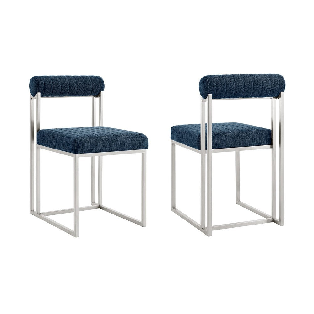 Tasie Dining Chair Set of 2, Stainless Steel, Blue Tufted Polyester - BM339084
