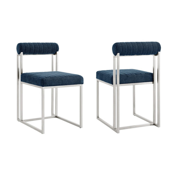 Tasie Dining Chair Set of 2, Stainless Steel, Blue Tufted Polyester - BM339084