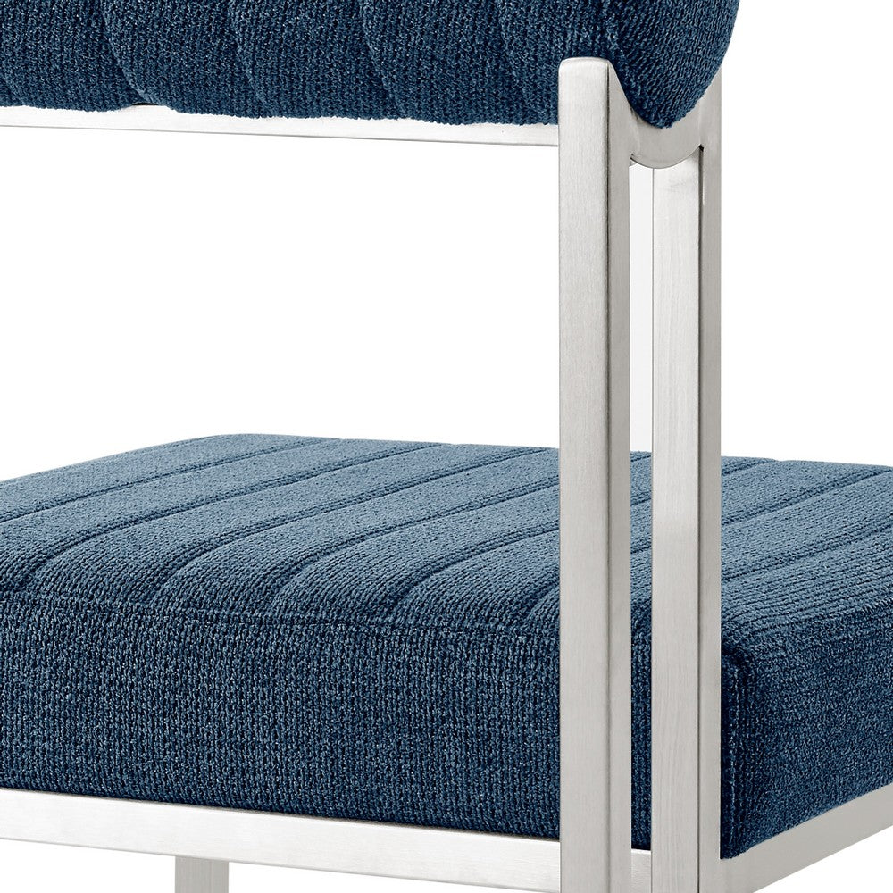 Tasie Dining Chair Set of 2, Stainless Steel, Blue Tufted Polyester - BM339084