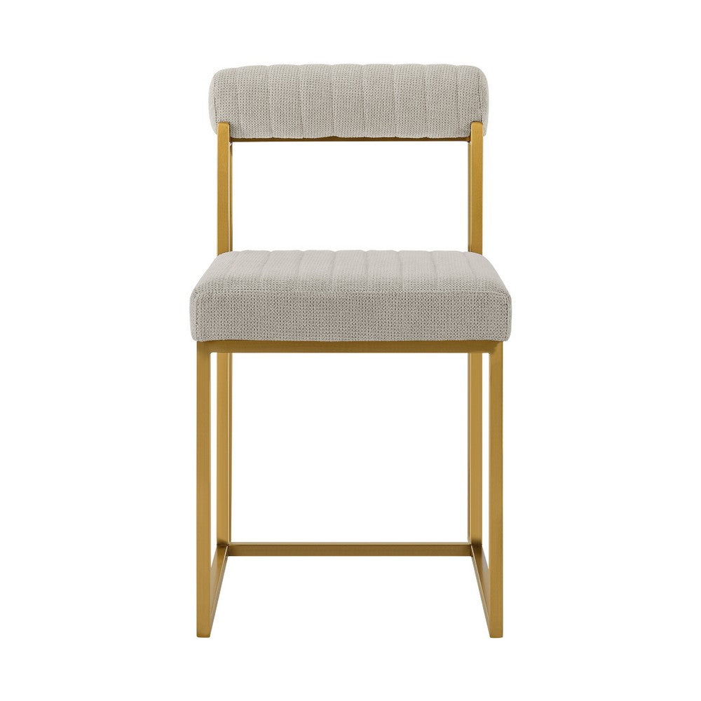 Tasie Dining Chair Set of 2, Gold Brushed Steel, Taupe Polyester - BM339085