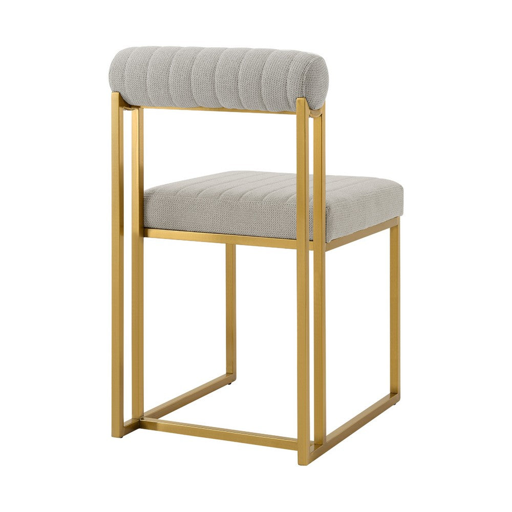 Tasie Dining Chair Set of 2, Gold Brushed Steel, Taupe Polyester - BM339085