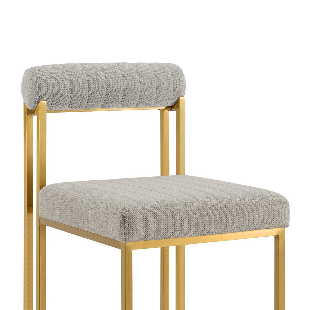 Tasie Dining Chair Set of 2, Gold Brushed Steel, Taupe Polyester - BM339085