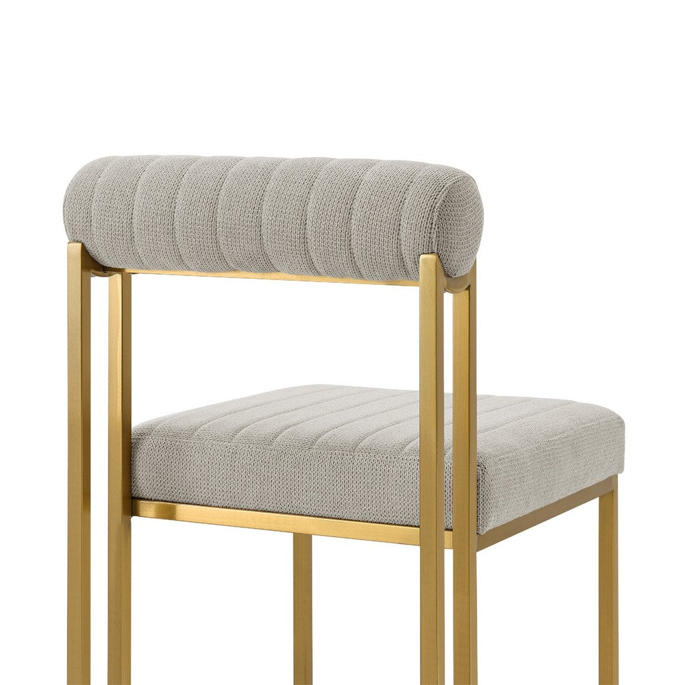 Tasie Dining Chair Set of 2, Gold Brushed Steel, Taupe Polyester - BM339085