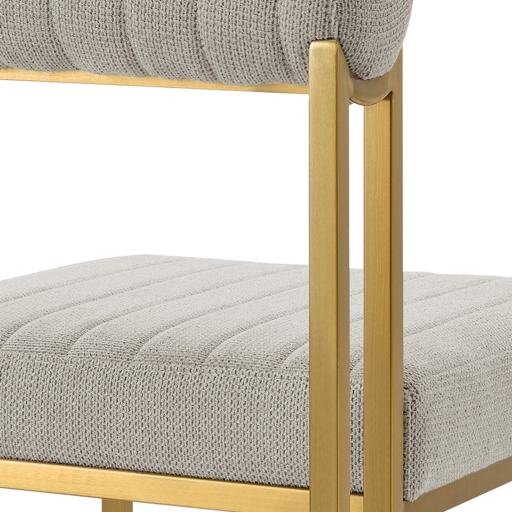 Tasie Dining Chair Set of 2, Gold Brushed Steel, Taupe Polyester - BM339085