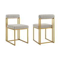 Tasie Dining Chair Set of 2, Gold Brushed Steel, Taupe Polyester - BM339085