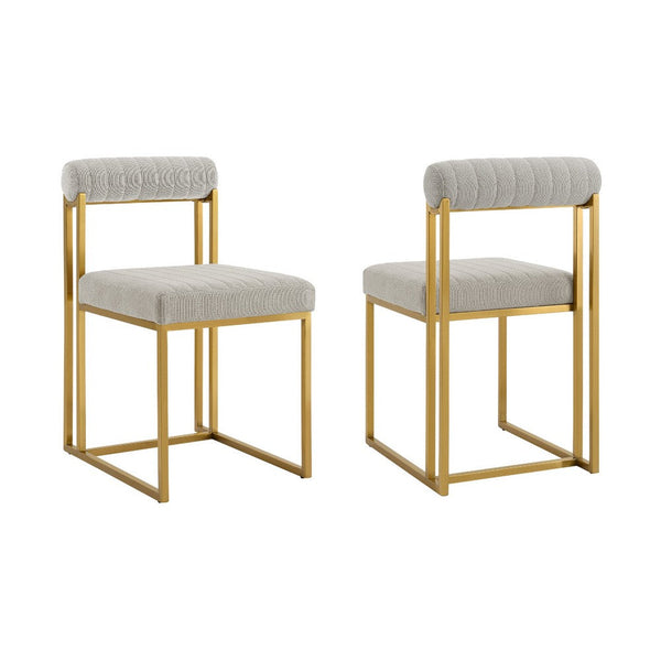 Tasie Dining Chair Set of 2, Gold Brushed Steel, Taupe Polyester - BM339085