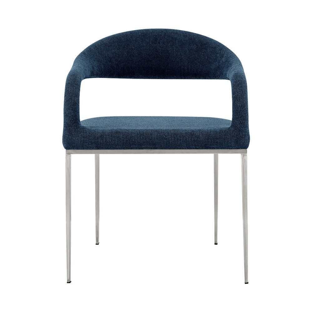 Morgie Dining Chair Set of 2, Curve Back Integrated Arms, Navy Blue - BM339086