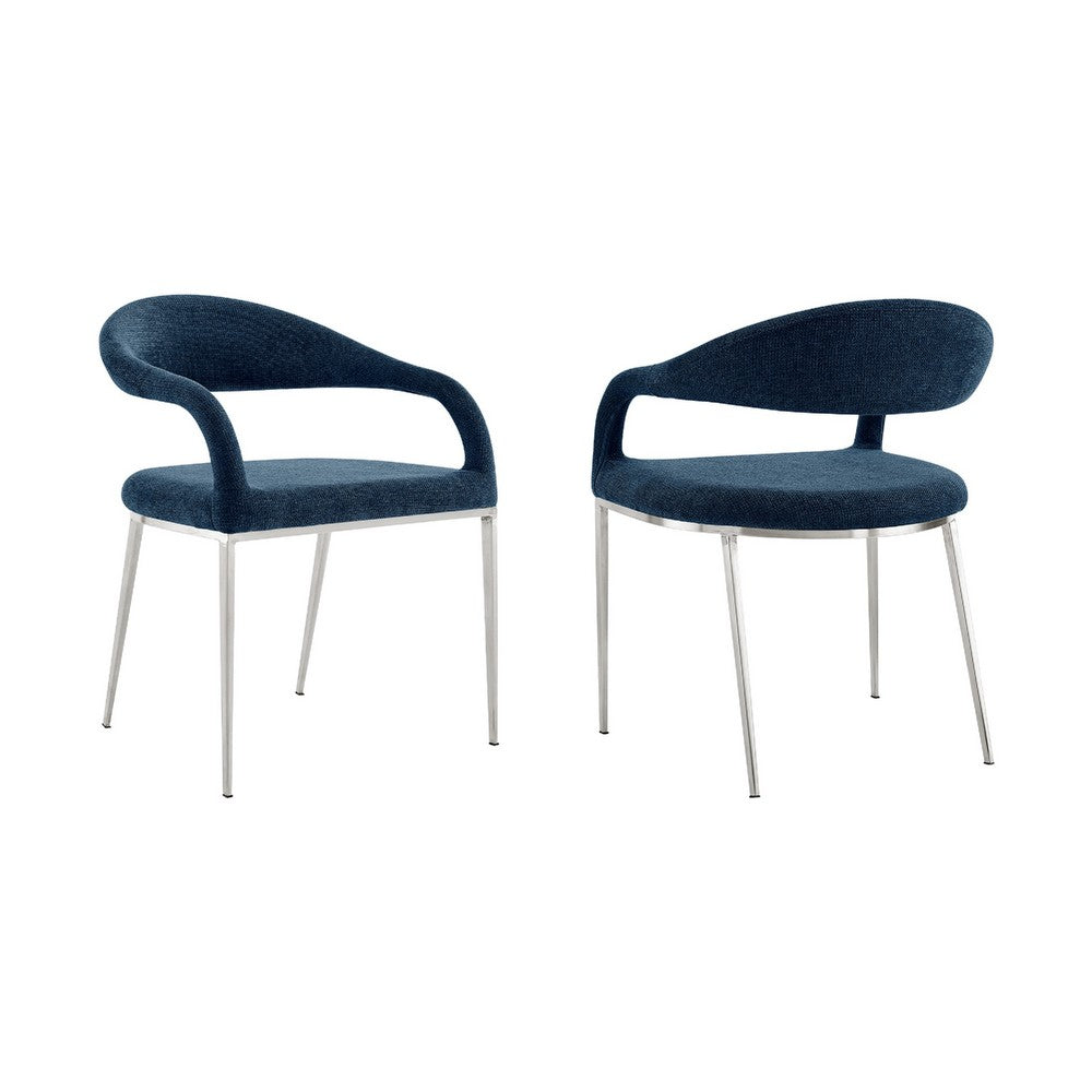 Morgie Dining Chair Set of 2, Curve Back Integrated Arms, Navy Blue - BM339086