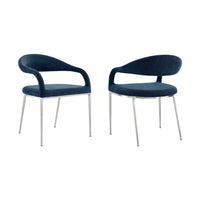 Morgie Dining Chair Set of 2, Curve Back Integrated Arms, Navy Blue - BM339086