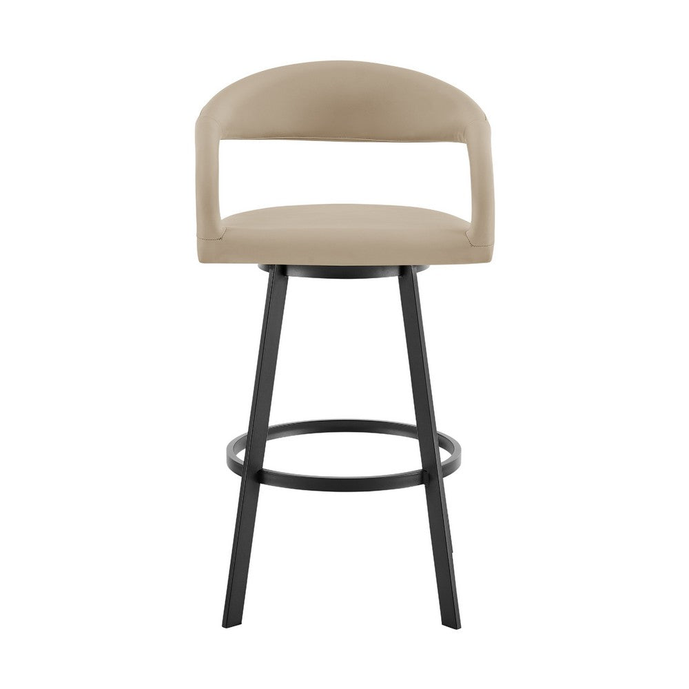 Monie Swivel Counter Stool Chair, Floating Back, Beige Faux Leather - BM339087