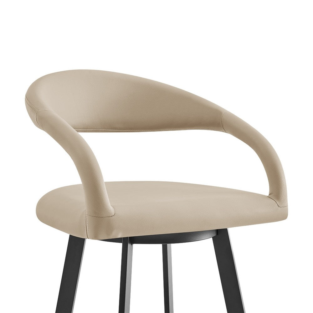 Monie Swivel Counter Stool Chair, Floating Back, Beige Faux Leather - BM339087