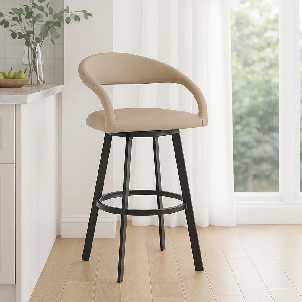 Monie Swivel Counter Stool Chair, Floating Back, Beige Faux Leather - BM339087
