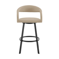 Monie Swivel Barstool Chair, Curved Floating Back, Beige Faux Leather - BM339088