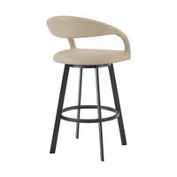 Monie Swivel Barstool Chair, Curved Floating Back, Beige Faux Leather - BM339088