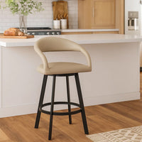 Monie Swivel Barstool Chair, Curved Floating Back, Beige Faux Leather - BM339088