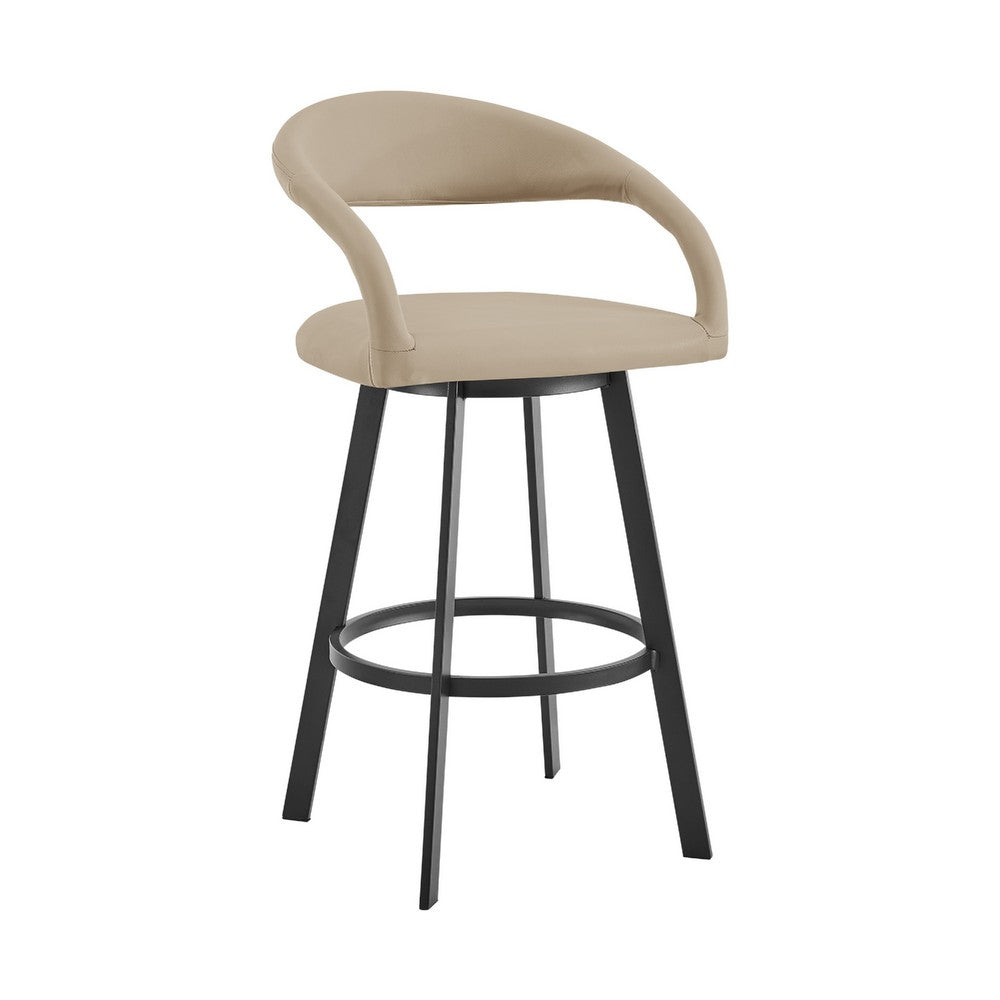 Monie Swivel Barstool Chair, Curved Floating Back, Beige Faux Leather - BM339088