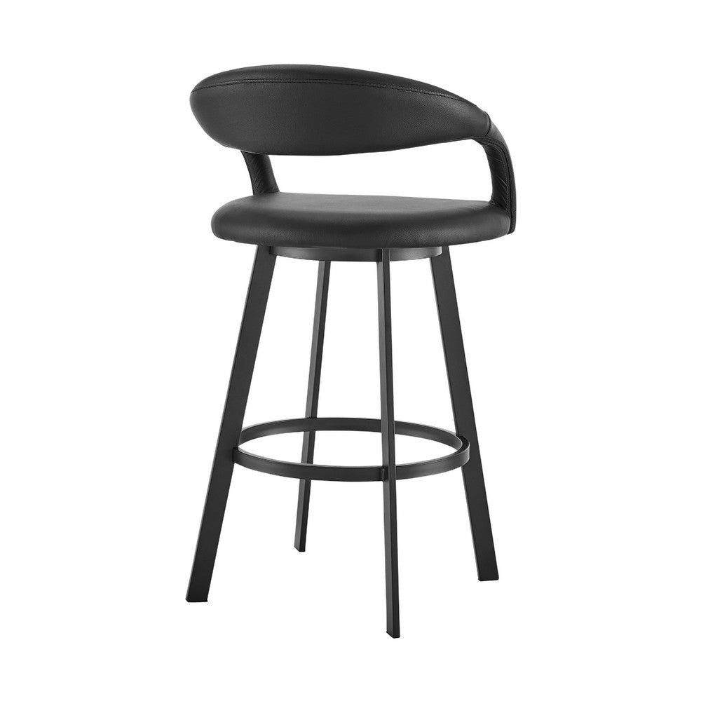 Monie Swivel Counter Stool Chair, Floating Back, Black Faux Leather - BM339089