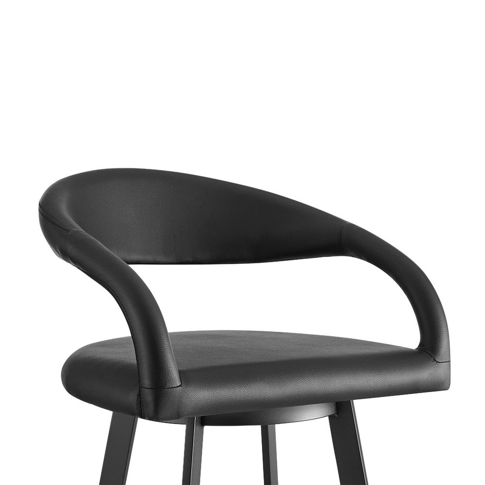 Monie Swivel Counter Stool Chair, Floating Back, Black Faux Leather - BM339089